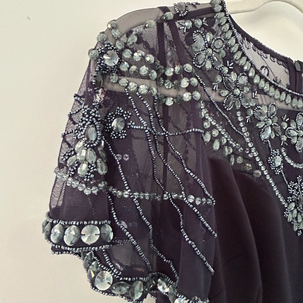 Navy Blue Aidan Mattox Beaded Gown Size 2 - Picture 9 of 12